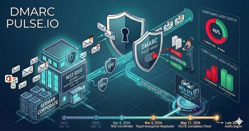 NIS2 and email authentication: DMARC, SPF, and MTA-STS mapped to §30 BSIG